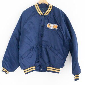 Vintage '80s King Louie America Navy Yellow Steelworkers Button Up Bomber Jacket